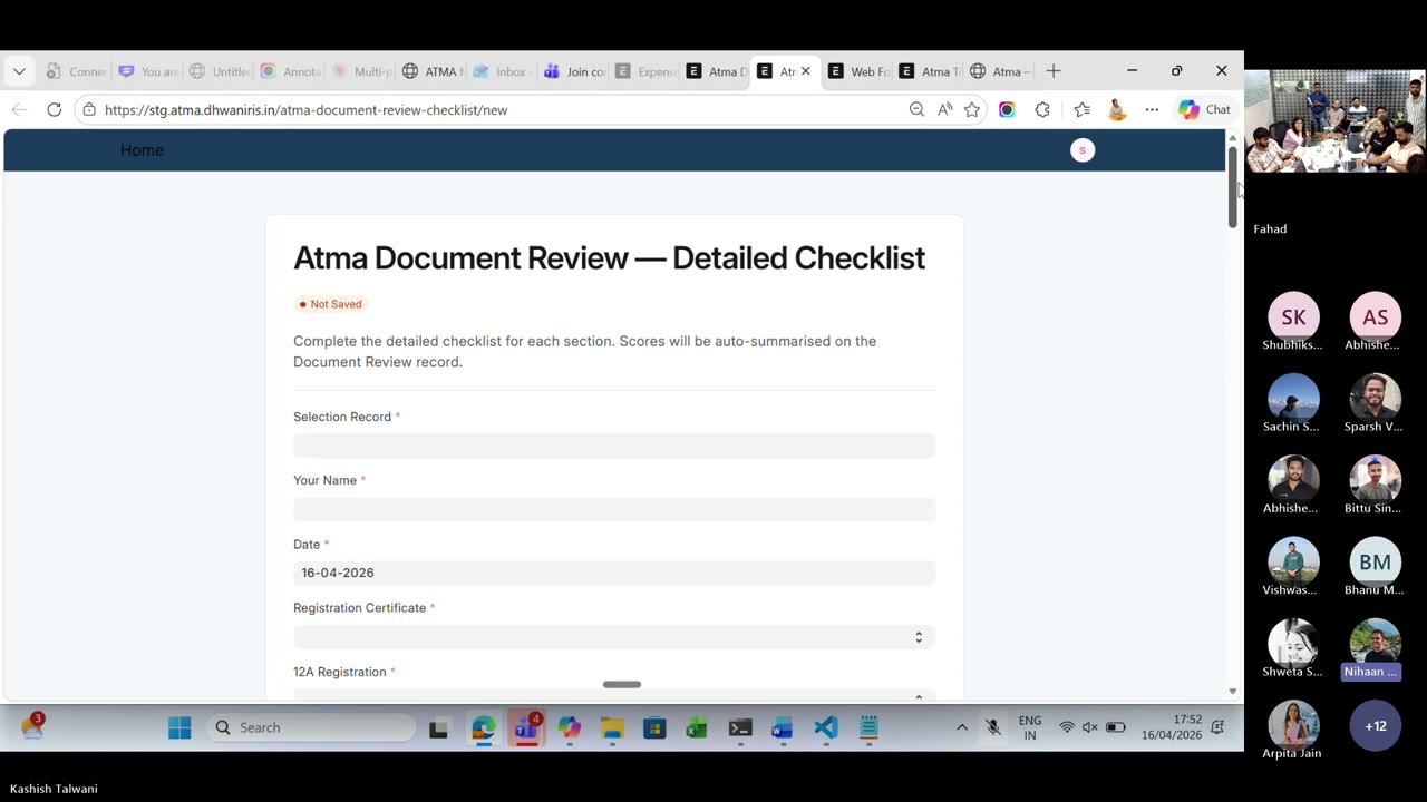ATMA Document Review — Detailed Checklist web form in the live deployment