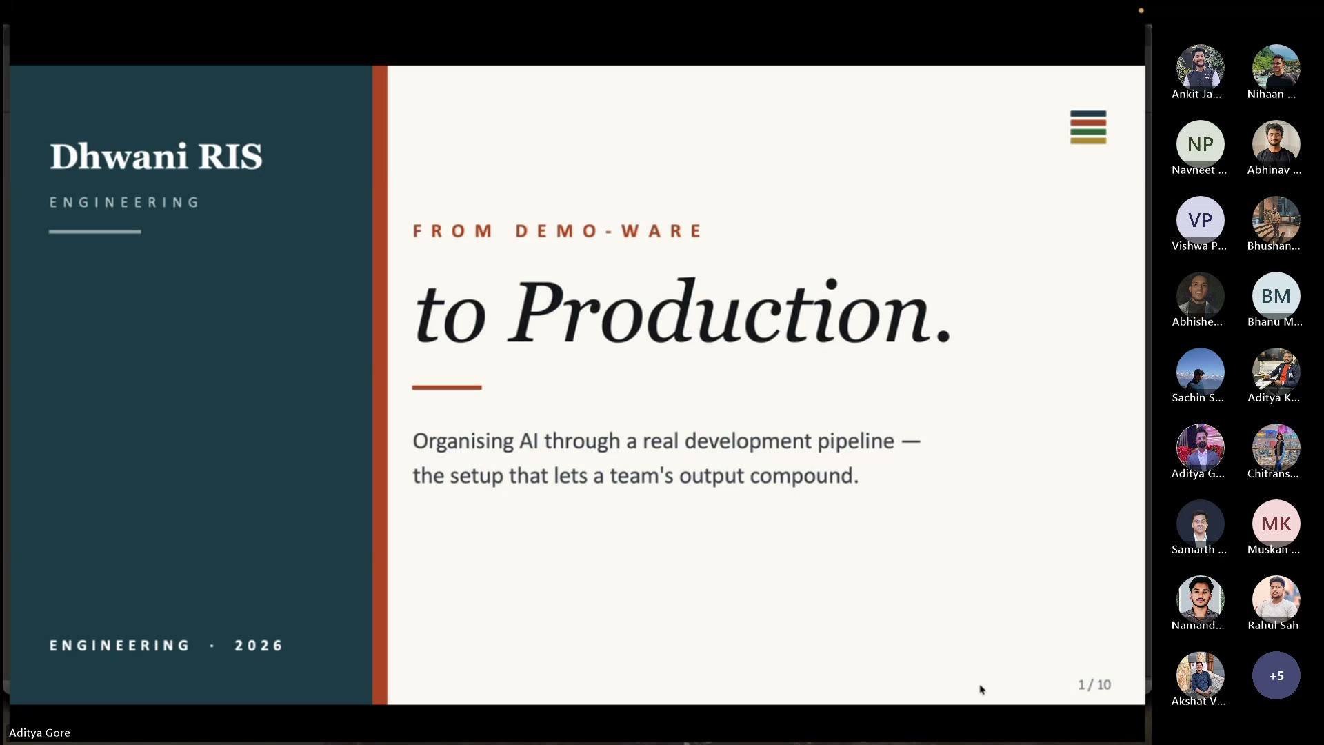 Aditya Gore opening slide — From Demo-ware to Production